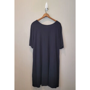 Eileen Fisher Womens Short Sleeve Black Midi Dress Size XL Stretch Minimalist